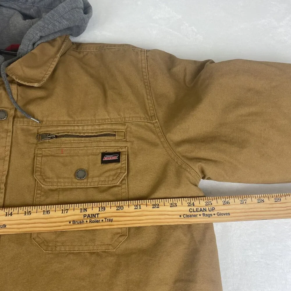Dickies Jacket Mens Extra Large Brown Hooded Quilted Lined Duck Canvas Full Zip